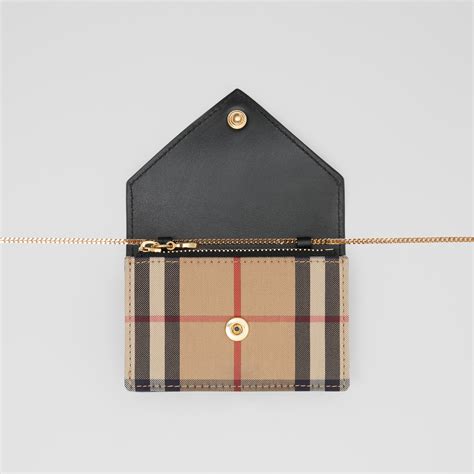 burberry vintage check and leather card case with strap|Burberry Check E.